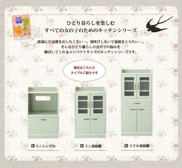 ミニキッチン収納シリーズ amitie アミティエ ミニ食器棚 商品説明画像3