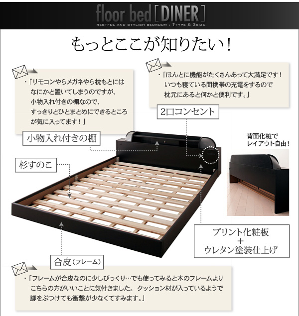 照明・コンセント付きフロアベッド Diner ダイナー 商品説明画像11