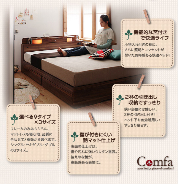 照明・コンセント付き収納ベッド Comfa コンファ 商品説明画像2
