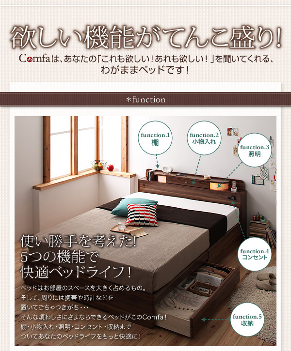 照明・コンセント付き収納ベッド Comfa コンファ 商品説明画像3