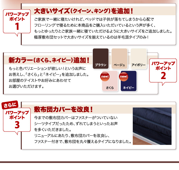 ボリューム布団6点セット FLOOR フロア 羊毛混タイプ 商品説明画像5