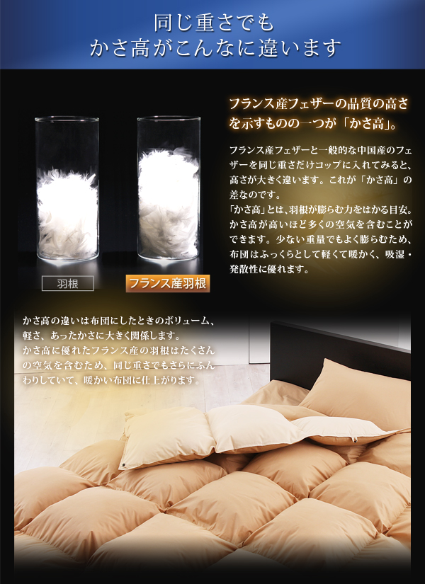 フランス産フェザー羽根布団8点セット ベッドタイプ Plume プルーム 商品説明画像6