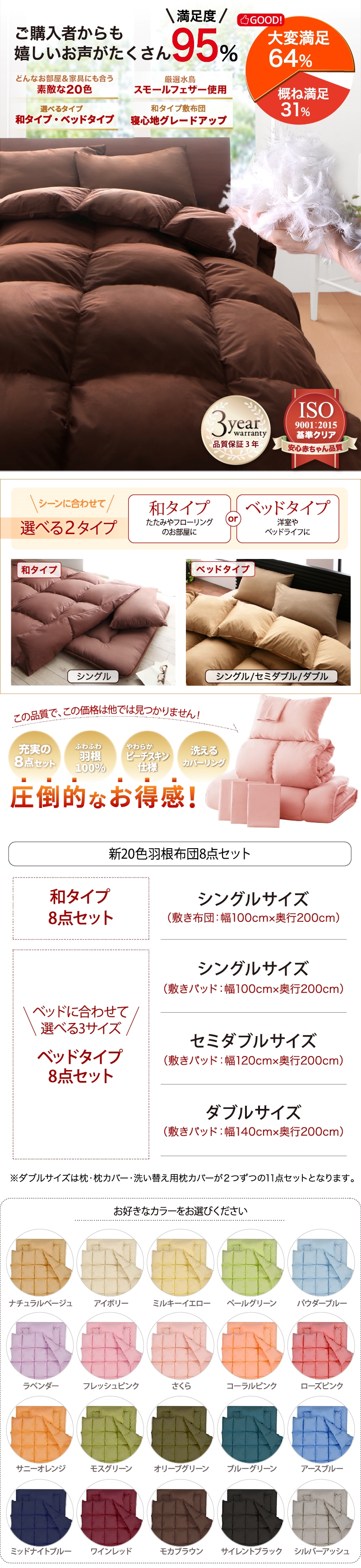 新20色羽根布団8点セット 商品説明画像12
