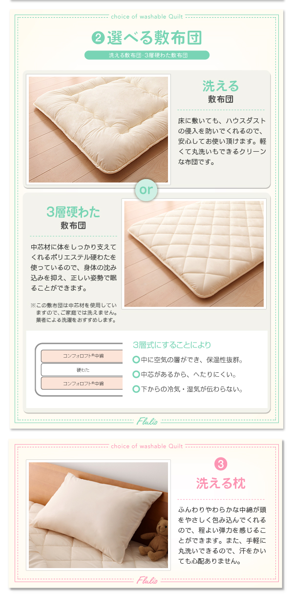 東洋紡素材使用 洗える防ダニ布団 Flulio フルリオ 商品説明画像11