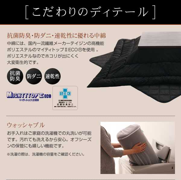 「黒」日本製こたつ掛布団/敷布団 商品説明画像5