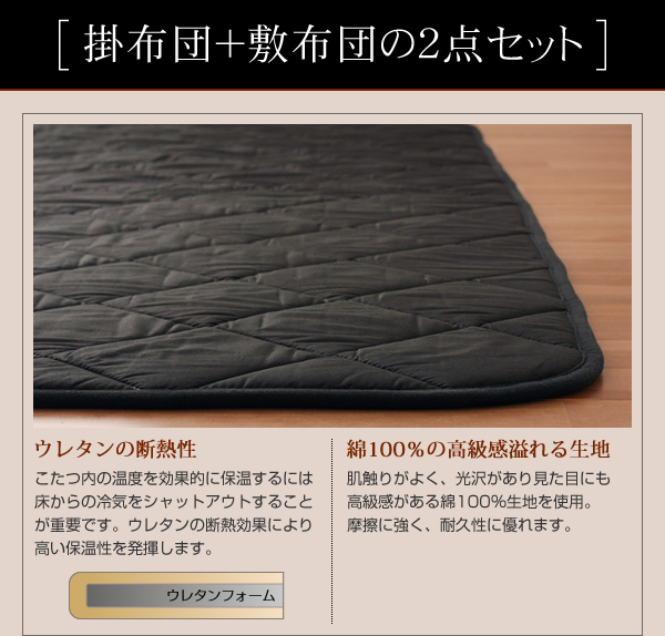 「黒」日本製こたつ掛布団/敷布団 商品説明画像10