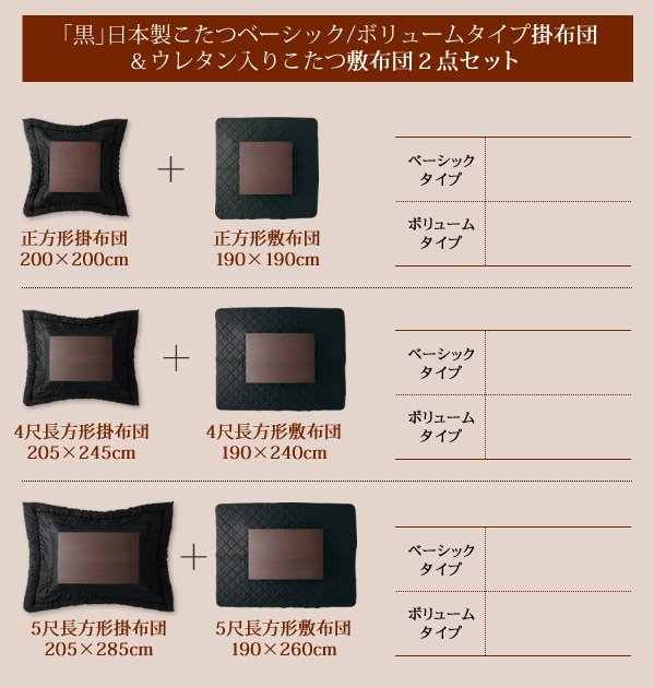 「黒」日本製こたつ掛布団/敷布団 商品説明画像11