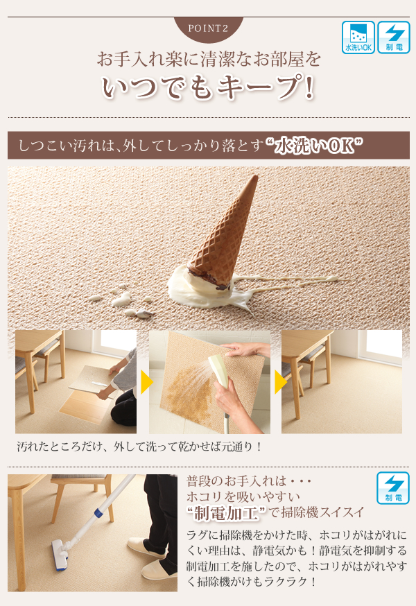 防音・防ダニ・防炎・制電機能付きタイルカーペット silenta シレンタ 商品説明画像6
