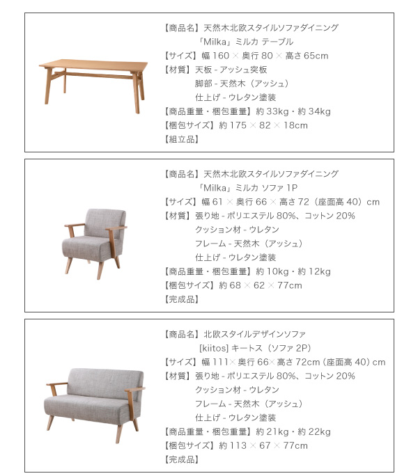 天然木北欧スタイル ソファダイニング  Milka ミルカ (テーブルW160 単品 / ナチュラル　[No.100021080]) 商品説明画像15