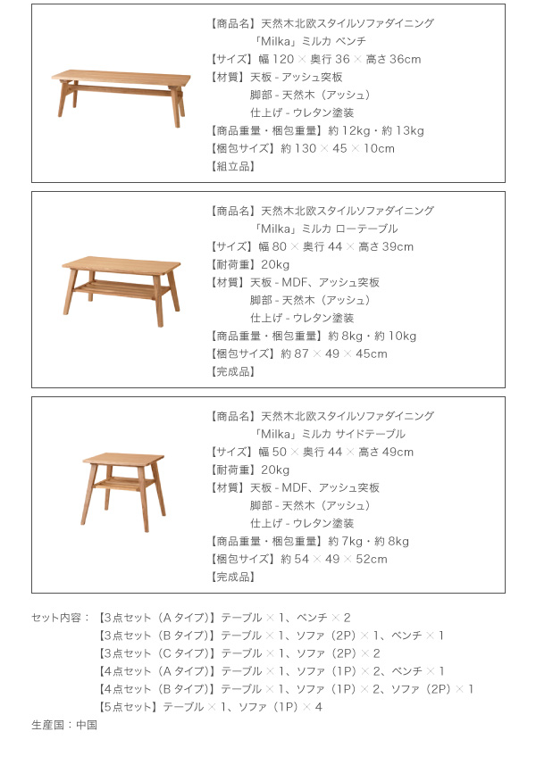 天然木北欧スタイル ソファダイニング  Milka ミルカ (テーブルW160 単品 / ナチュラル　[No.100021080]) 商品説明画像16