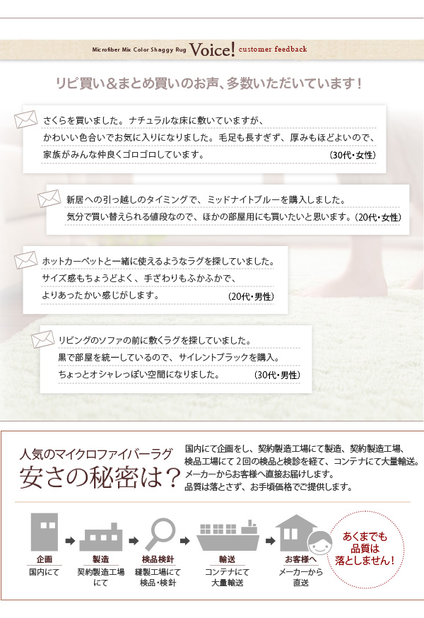 すべてミックスカラー ふかふかマイクロファイバーの贅沢シャギーラグ 商品説明画像17
