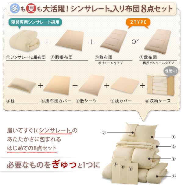 9色から選べる シンサレート入り布団 8点セット プレミアム敷布団タイプ 商品説明画像4