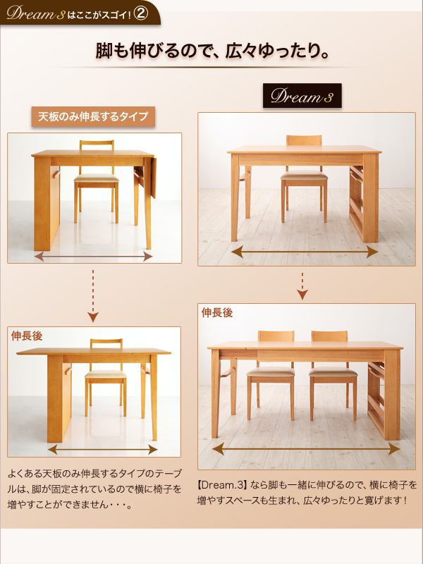 収納ラック付きエクステンションダイニング Dream.3 商品説明画像6
