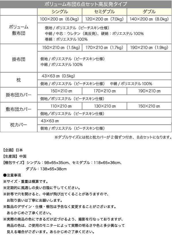 ボリューム布団6点セット FLOOR フロア 高反発タイプ 商品説明画像13