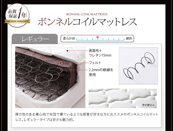 ガス圧式跳ね上げウッドスプリング収納ベッド Stadt シュタット レザータイプ 商品説明画像22