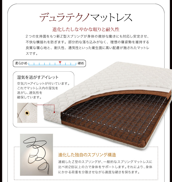 ガス圧式跳ね上げウッドスプリング収納ベッド Stadt シュタット レザータイプ 商品説明画像28