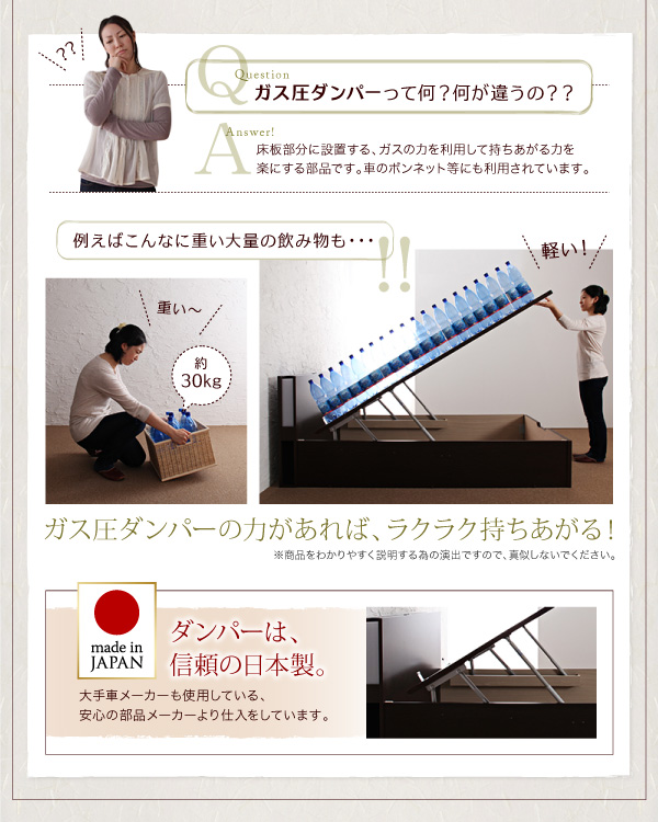 開閉タイプが選べるガス圧式跳ね上げ収納ベッド 夕月 ユフヅキ 商品説明画像9