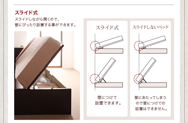 開閉タイプが選べるガス圧式跳ね上げ収納ベッド 夕月 ユフヅキ 商品説明画像12