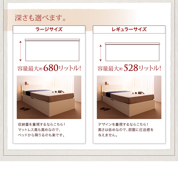 開閉タイプが選べるガス圧式跳ね上げ収納ベッド 夕月 ユフヅキ 商品説明画像14