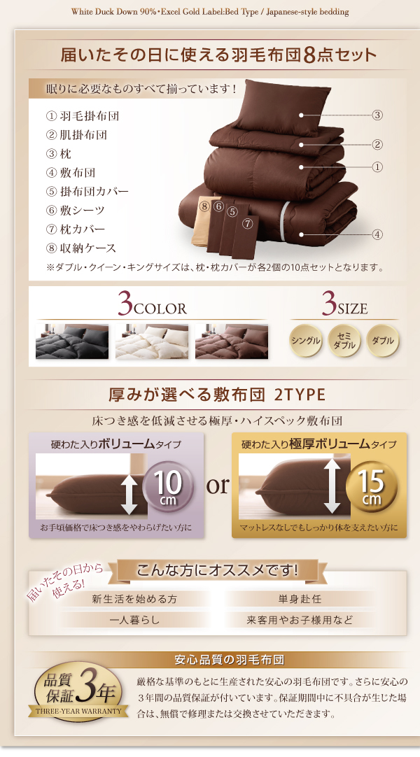 羽毛布団8点セット プレミアム敷布団 Conrad コンラッド 商品説明画像3