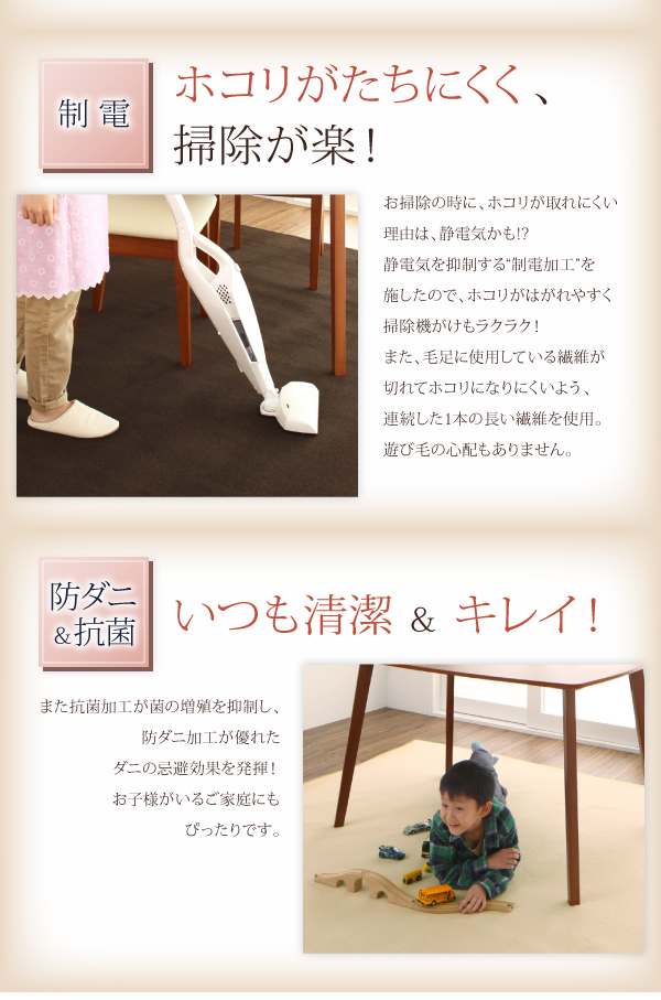10色から選べる!はっ水・防汚・防ダニ・抗菌・防炎・制電機能付きダイニングラグ placious プラシャス 商品説明画像5