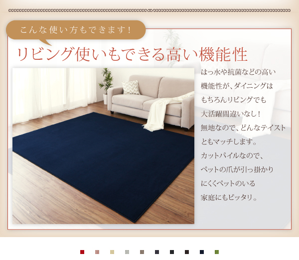 10色から選べる!はっ水・防汚・防ダニ・抗菌・防炎・制電機能付きダイニングラグ placious プラシャス 商品説明画像11