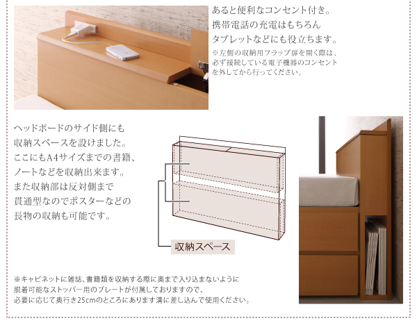 コンセント、収納ヘッドボード付きチェストベッド Blenda ブレンダ 商品説明画像8