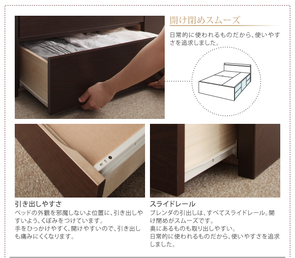 コンセント、収納ヘッドボード付きチェストベッド Blenda ブレンダ 商品説明画像12