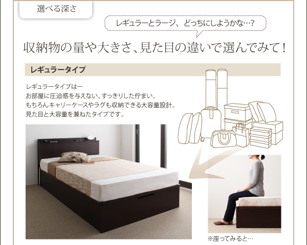 収納ヘッドボード付きガス圧式跳ね上げ収納ベッド Beegos ビーゴス 商品説明画像11