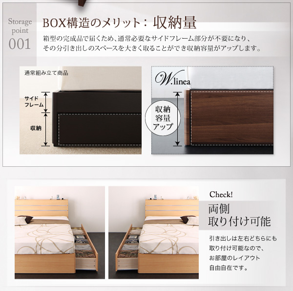 モダンライト・コンセント付き収納ベッド W.linea ダブルリネア 商品説明画像9