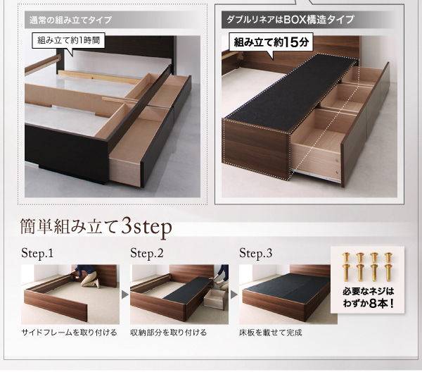 モダンライト・コンセント付き収納ベッド W.linea ダブルリネア 商品説明画像12