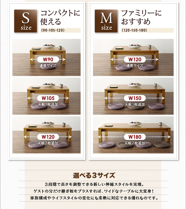 3段階伸長式 折れ脚エクステンションリビングテーブル PANOOR パノール 商品説明画像7