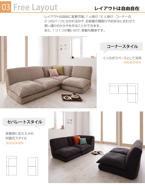 リクライニングフロアコーナーソファ Lierl リール 商品説明画像7