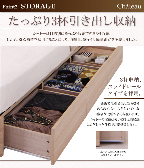 LEDモダンライト・コンセント付き収納ベッド Chateau シャトー 商品説明画像7