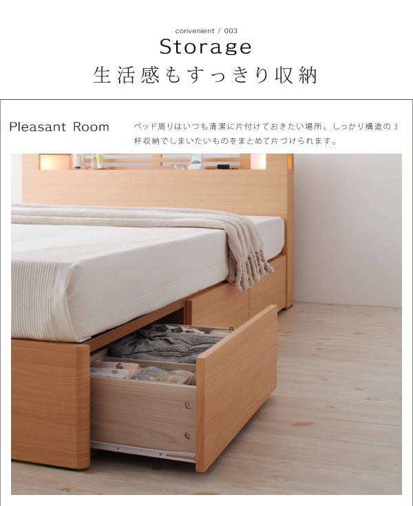 モダンライト・コンセント付き収納ベッド Aloa アロア 商品説明画像6