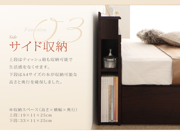 棚・照明・コンセント付き収納ベッド Luar ルアール 商品説明画像7