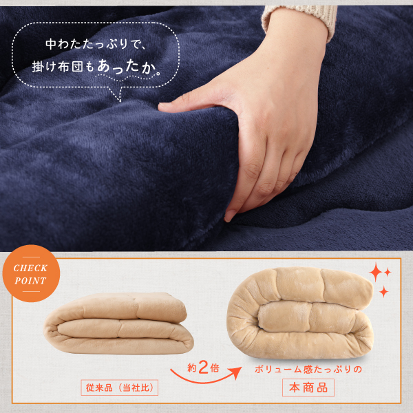 ふんわりなめらか防ダニフランネル「ダブルで暖か」こたつ掛け敷き布団2点セット 商品説明画像8