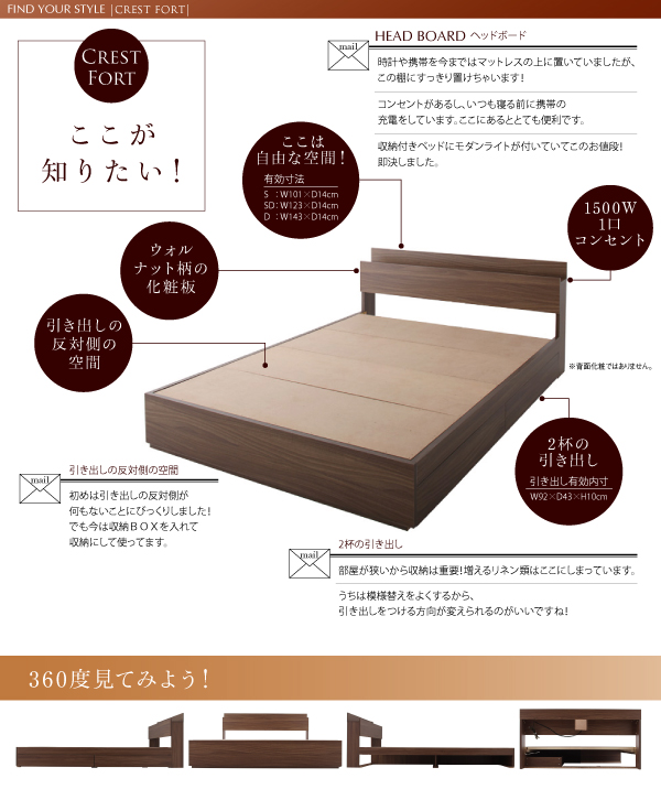 モダンライト・コンセント付き収納ベッド Crest-fort クレストフォート 商品説明画像23