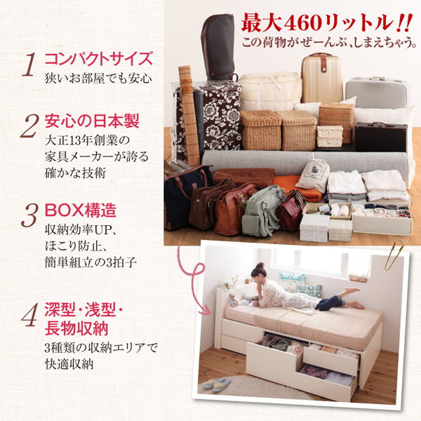 棚・コンセント付き_大容量コンパクトチェストベッド Refes リフェス 商品説明画像2