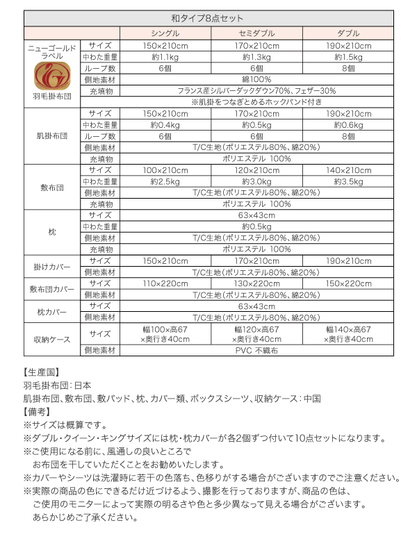 羽毛布団8点セット Mehdi メディ 商品説明画像28