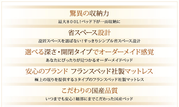 国産跳ね上げ収納ベッド Pratipue プラティーク 商品説明画像2