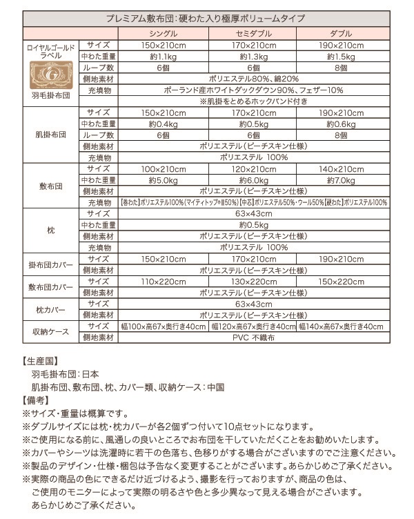 羽毛布団8点セット プレミアム敷布団 Fiji フィジー 商品説明画像28