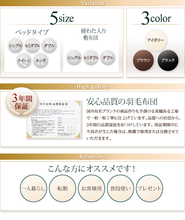 羽毛布団8点セット Bloom ブルーム 商品説明画像3