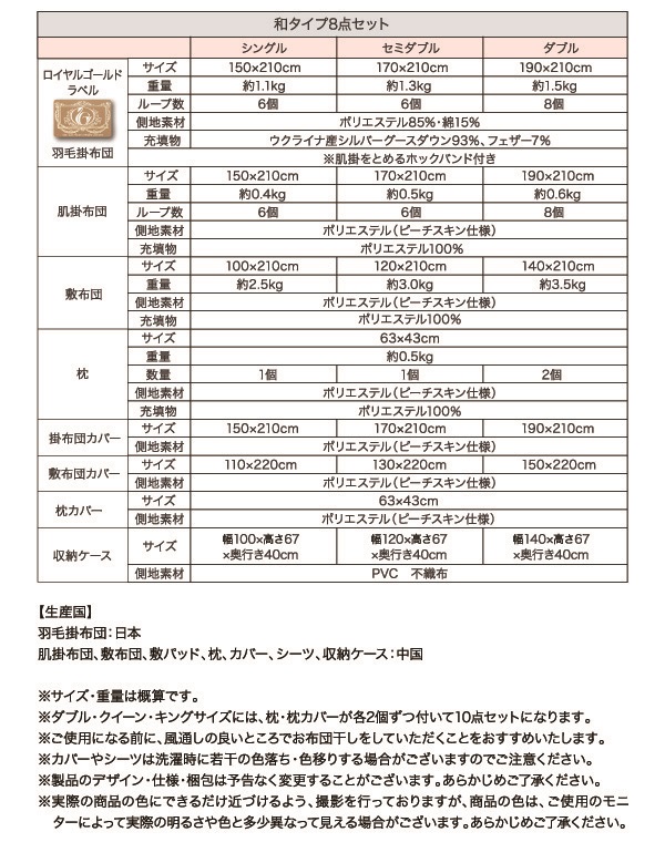 羽毛布団8点セット Bloom ブルーム 商品説明画像26