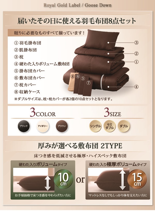 羽毛布団8点セット プレミアム敷布団タイプ Bloom ブルーム 商品説明画像3