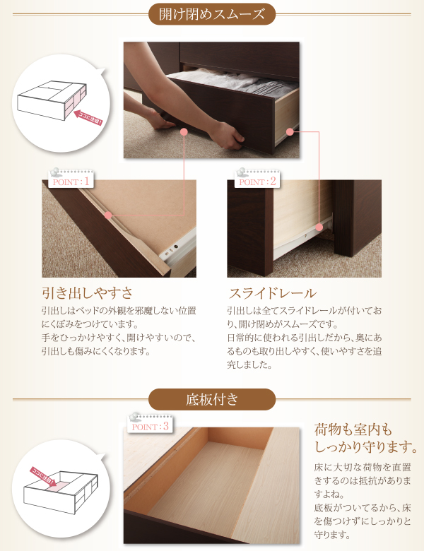 ヘッドレス大容量コンパクトチェストベッド Creacion クリージョン 商品説明画像16