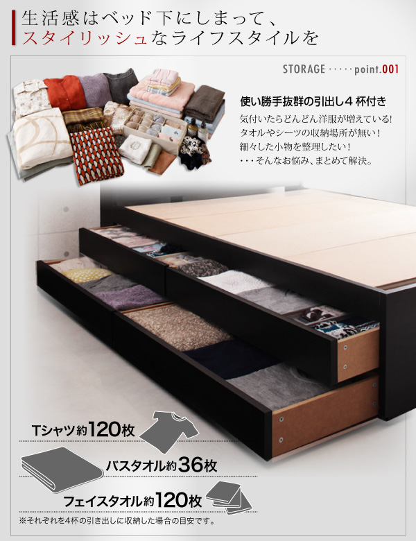 棚・コンセント付き大容量収納チェストベッド Estimu エスティーム 商品説明画像4