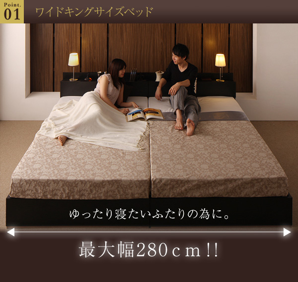棚・コンセント・収納付き大型モダンデザインベッド Deric デリック (ベッドフレームのみ / ワイドK200(S×2) / ブラック / -　[No.100011888]) 商品説明画像2