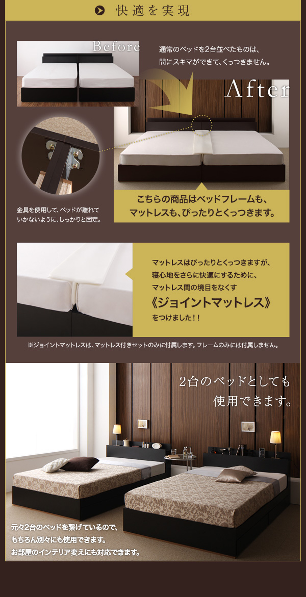棚・コンセント・収納付き大型モダンデザインベッド Deric デリック (ベッドフレームのみ / ワイドK200(S×2) / ブラック / -　[No.100011888]) 商品説明画像6