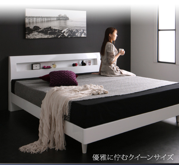 鏡面光沢仕上げ・モダンデザインすのこベッド Morenoble モアノーブル（クイーンサイズ） 商品説明画像2